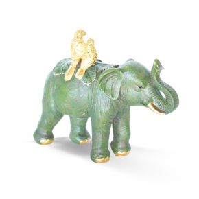 OBJECT DECO ELEPHANT TWO BIRD GREEN  31X24CM