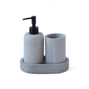 BATH SET DISPENSER TUMBLER TRAY OVAL GRAY 18X10CM