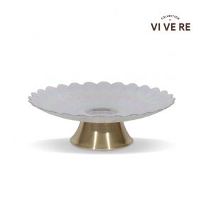 CAKE STAND RAYYA GLASS WHITE GOLD D28.3X9.5CM