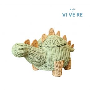 KIDS BASKET DINO WITH LID NATURAL GREY 