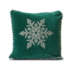 CUSHION COVER CHRISTMAS ONE SNOWFLAKE GREEN 45X45CM