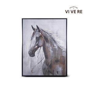 WALL DECO CANVAS HORSE WHITE BLACK 82X122CM