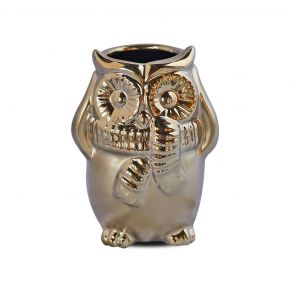 VASE DECO OWL QUIET SILVER GOLD 12.5X10X17CM