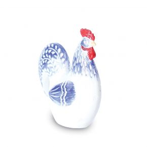 OBJECT DECO CHICKEN MALE WHITE BLUE 16X8X12CM